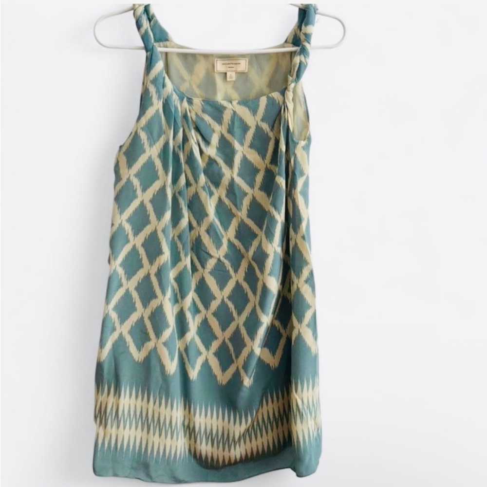 Anthropologie Blue and Cream Patterned Silk Dress